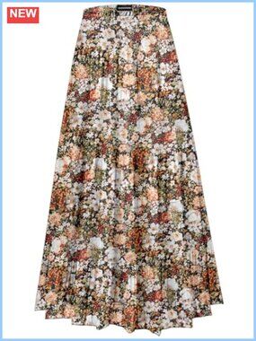 Womens Chiffon Maxi Skirt High Waist Pleated A Line Tiered Flowy Boho